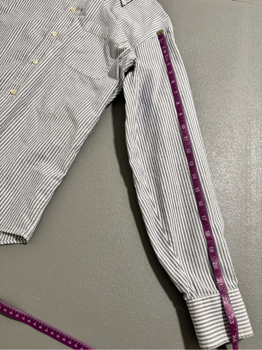 Lands' End 100% Cotton Blue White Pinstripe Button-Down Oxford Shirt Size 14.5 - Picture 9 of 14